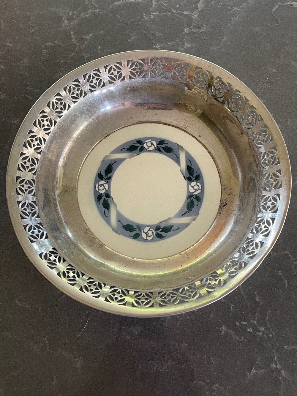 Max Dannhorn Art Nouveau Bavarian Porcelain and Silverplate Bowl